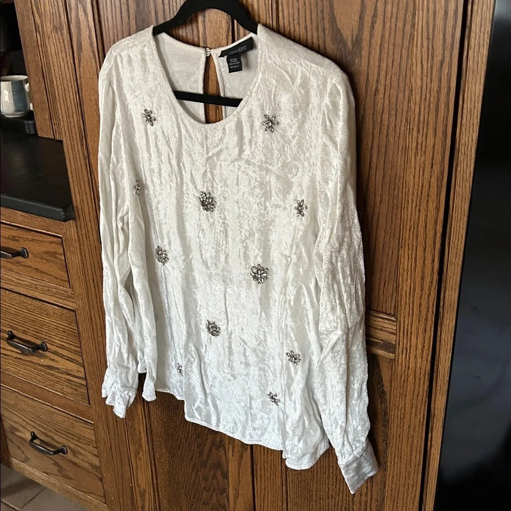 KAREN KANE Crushed Velvet Rhinestone Gemstone Embellished Blouse Top XL - Picture 4 of 7